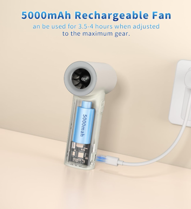 Handheld Mini Fan Battery Operated Small Personal Portable Fan Speed Adjustable USB Rechargeable Fan